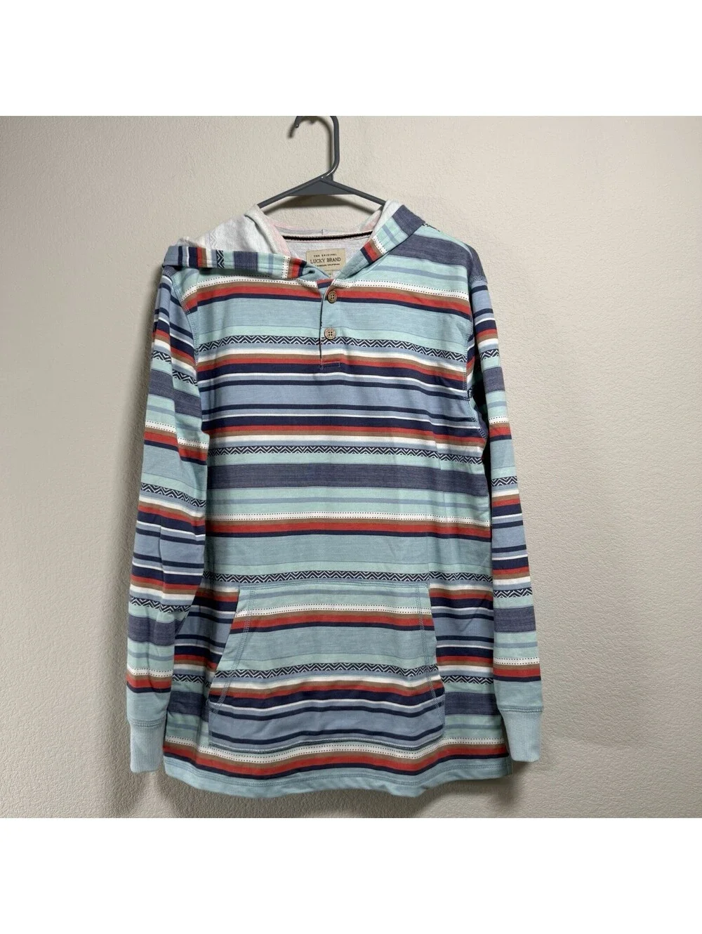 Lucky Brand Boys XL Baja Hoodie Southwestern Striped Henley Pullover